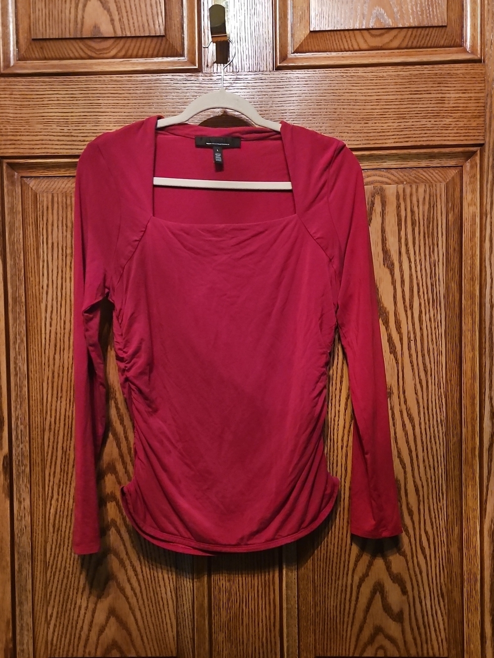 White House Black Market Magenta Square-Neck Long Sleeve Top